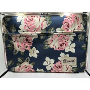 Canvaslife Floral Rose Laptop Sleeve Case Navy Blue Pink White Canvas Bag